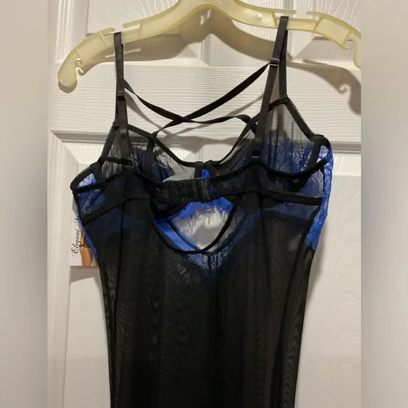Sexy lingerie blue lace & sheer black negligee/chemise underwire bra - Picture 5 of 7